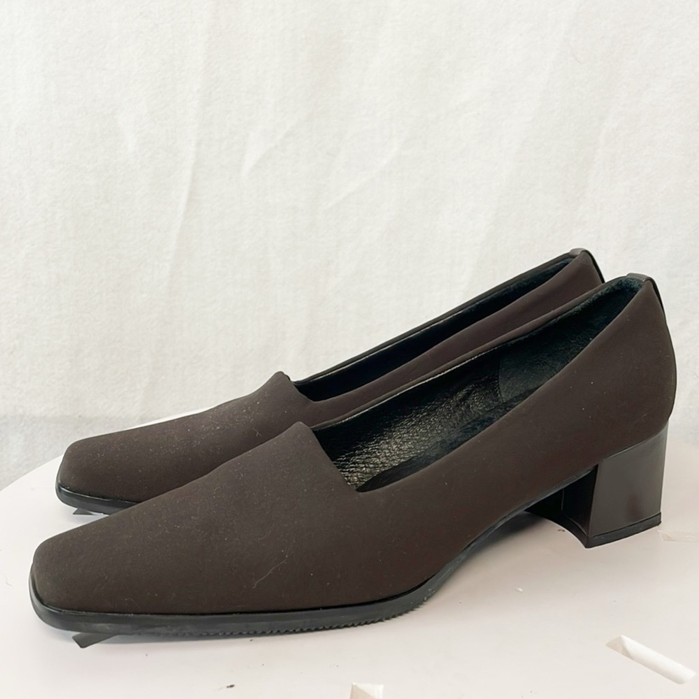 Renzo Fontanelli Italy Womens Sz 10.5AA‎ Brown Microfiber Pumps Square Toes